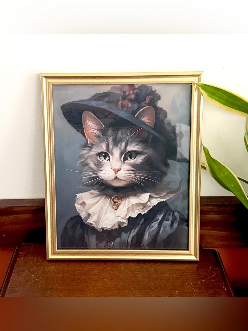 Dark Victorian Cat Portrait Canvas Art Print Gothic Gold Framed Wall Hang Art